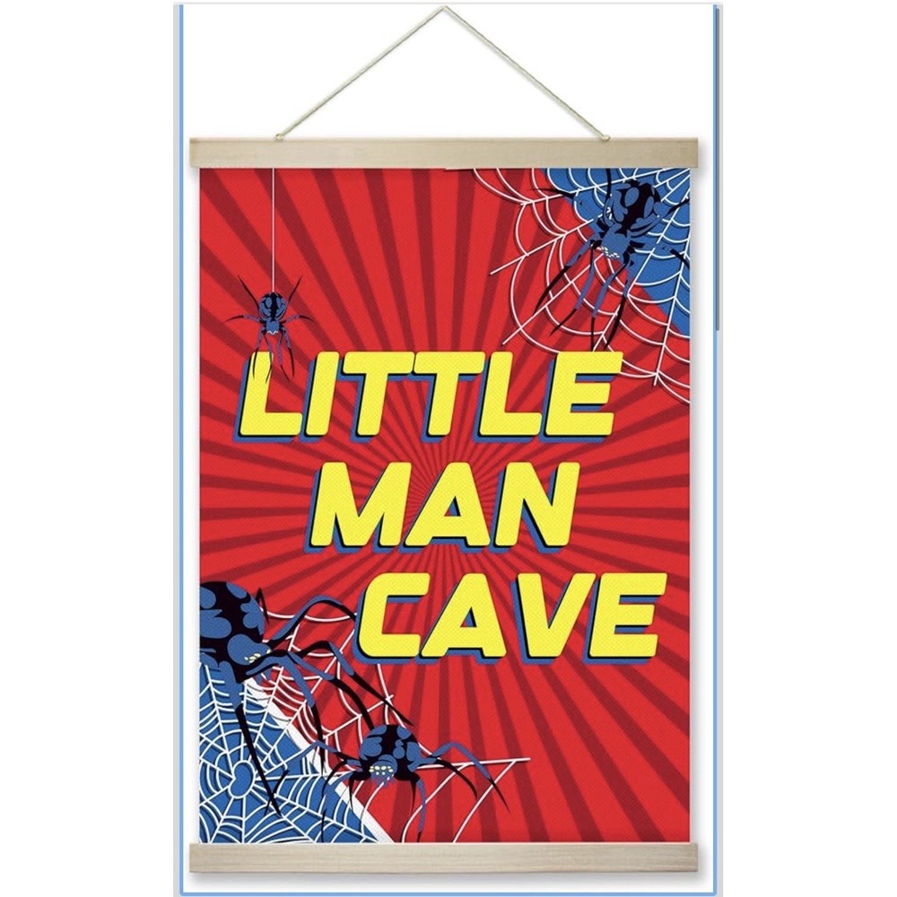 Spider Little Man Cave Sign Hanging Wall Flags Canvas Banner 12x16 Inch